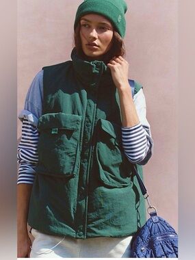 Free People Movement cabin fever puffer vest in evergreen